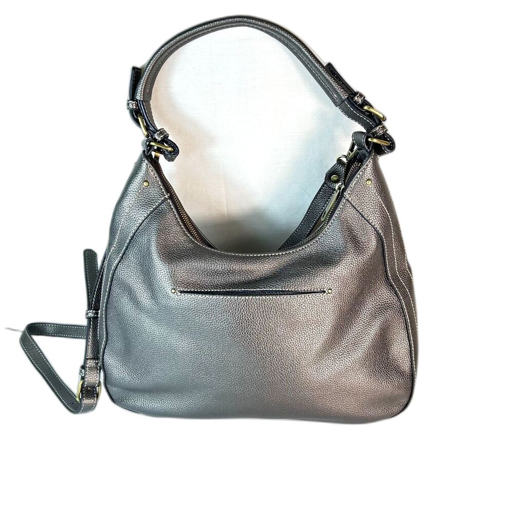 Chala Metallic Pewter Faux Leather Heart Cut-Out Hobo Shoulder Crossbody Bag - Picture 5 of 12